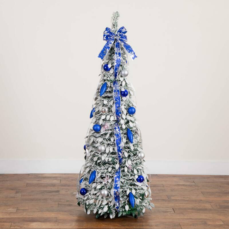 5-ft Pre-Lit Artificial Pop Up Flocked Christmas Tree