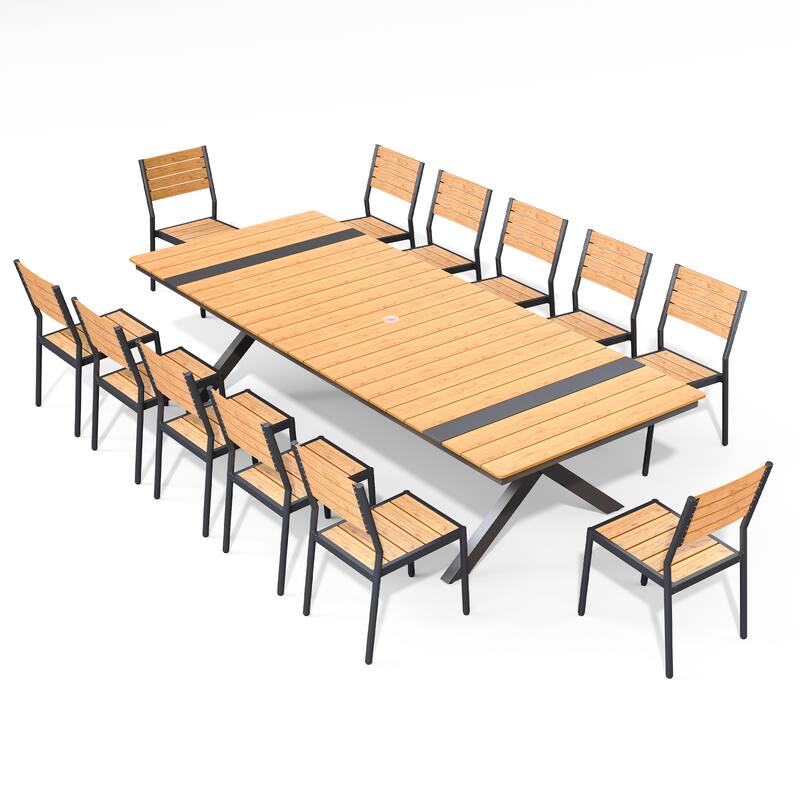 Pellebant 13PC Aluminum X Frame Outdoor Patio Dining Set Table with Stackable Armchairs - Brown