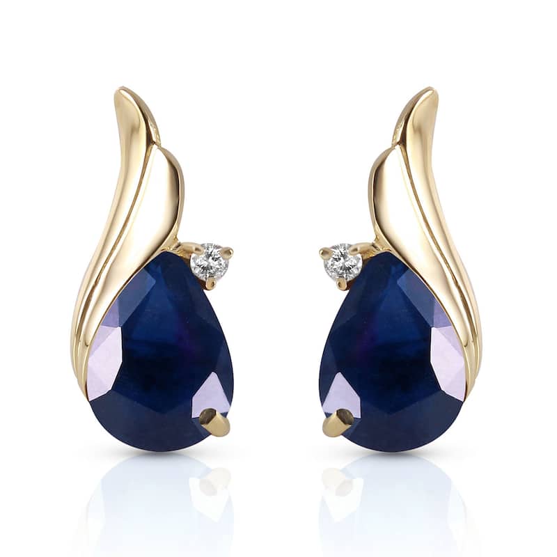 14K Solid Gold Studs Earrings Natural Diamond & Sapphire Certified