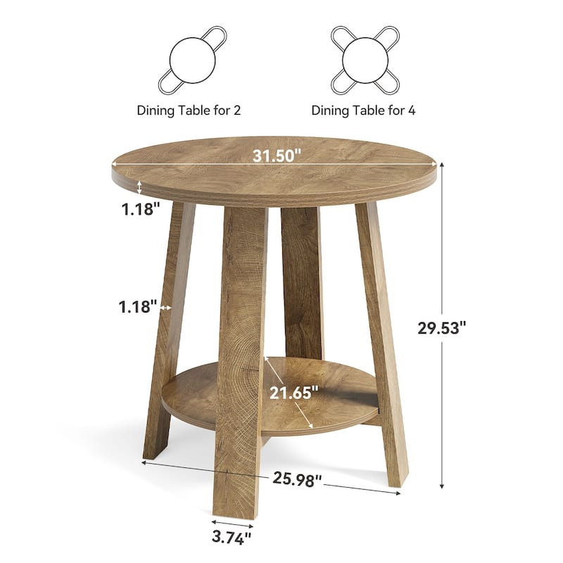 Small Dining Table with Storage Shelf, Kitchen Bistro Accent Table for Dining/Living Room Apartments Restaurants