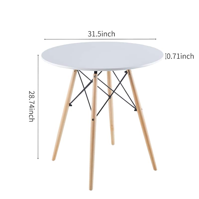 31.5"White Table Mid-century Dining Table for 2-4 people With Round Mdf Table Top, End Table Leisure Coffee Table