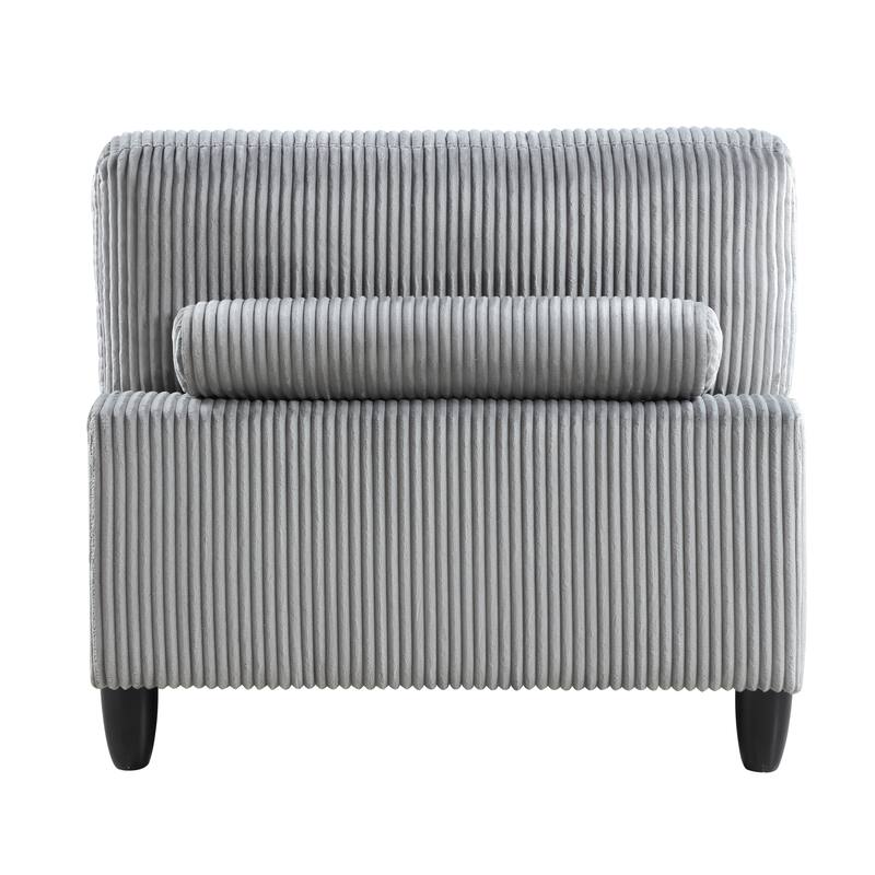5pc Gray Corduroy Modular Sectional Set with Pillows, 3 Corner Seats, 2 Armless Chairs