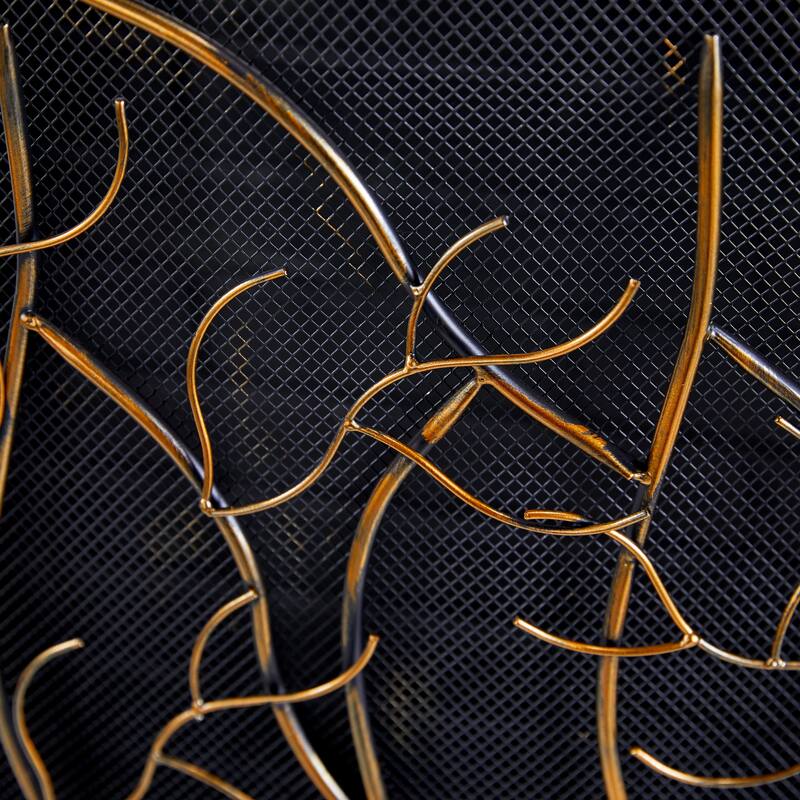 Brass Metal Branch Single Panel Tree Fireplace Screen with Mesh Netting