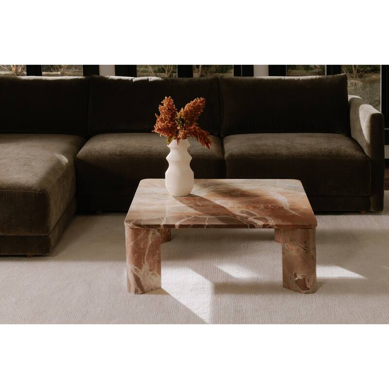 NADAAL STUDIOS Philip Coffee Table, Solid Orange Lavante Marble, Square Design, Orange