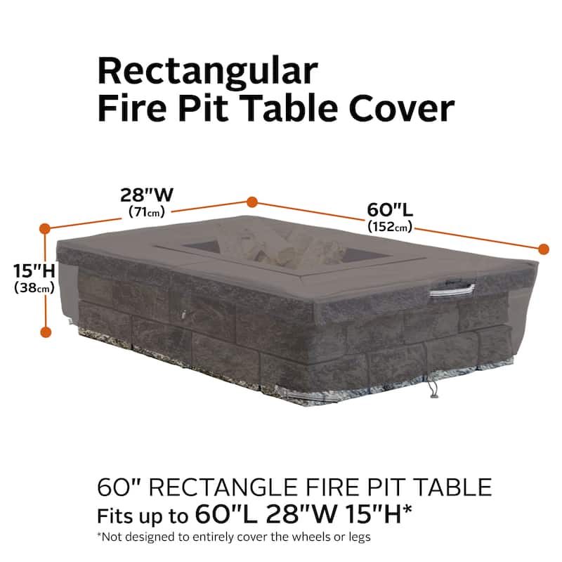 Classic Accessories Ravenna Water-Resistant 60 Inch Rectangular Fire Pit Table Cover