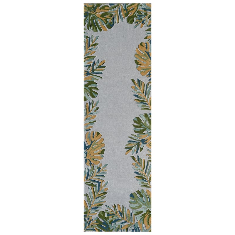 Domani Saunt Hand Tufted Wool Coastal Palms Area Rug - 2'3" x 7'6" Runner - Light Blue