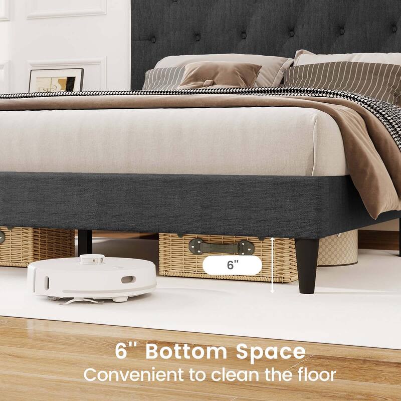 Costway Twin/Full/Queen Size Bed Frame with Button-Tufted Headboard &