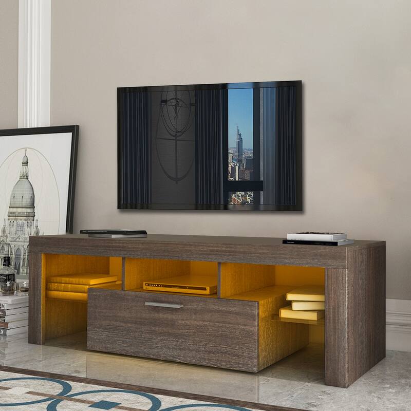 20 minutes quick assembly brown simple modern TV stand with the toughened glass shelf Floor cabinet