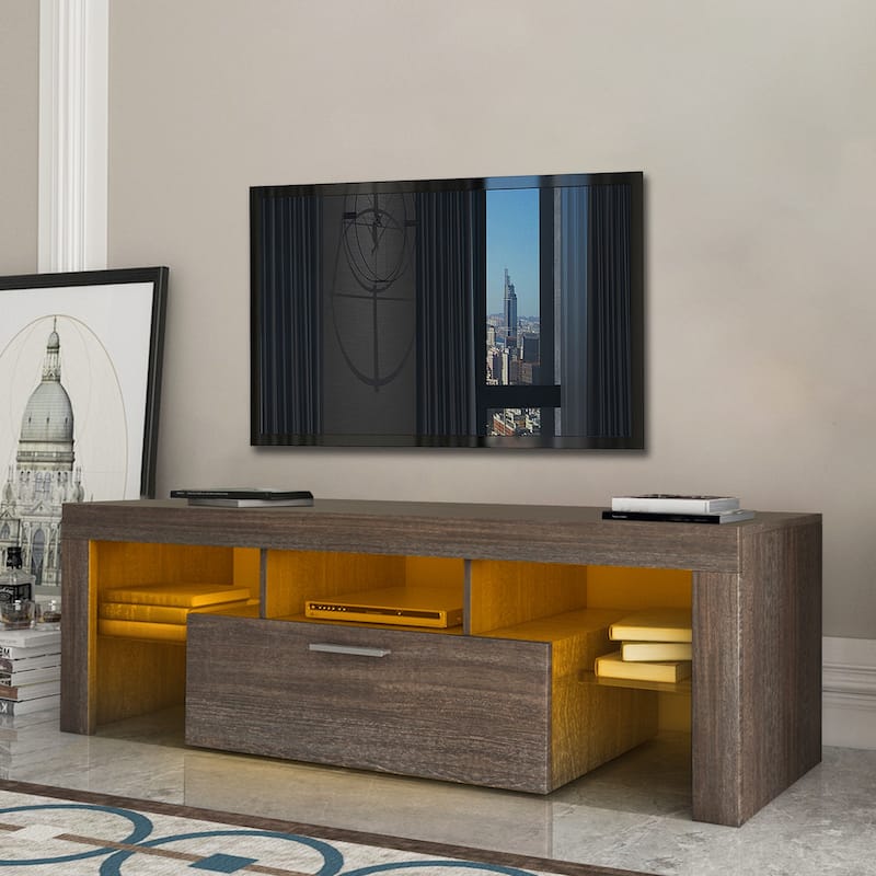 51.18" TV Stand with The Toughened Glass Shelf and LED Color Changing Lights for TVs Up to 55"
