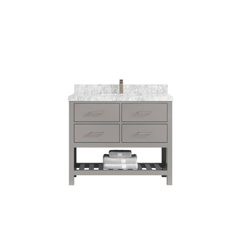 Willow Collections 42 in. W x 22 in. D Parker Single Sink Bathroom Vanity with Countertop - 2" Carrara Marble - Elephant Skin Gray