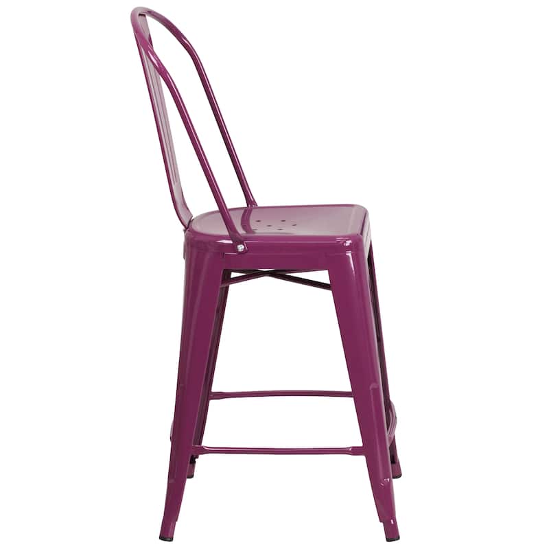 24'' High Metal Indoor-Outdoor Counter Height Stool with Back - 17.75"W x 22"D x 40.25"H