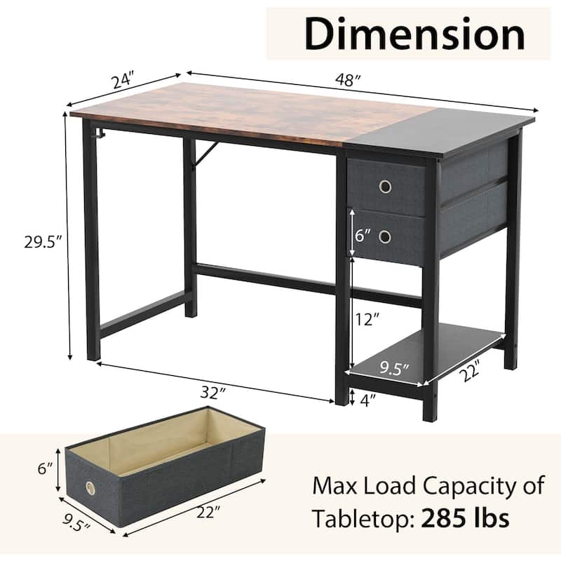 Costway 48" Home Office Desk with Storage Headphone Hook Shelf & 2