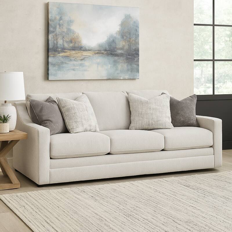 Maite Sofa, Modern Chalk Gray Polyester, 4 Throw Pillows, 88 Inch