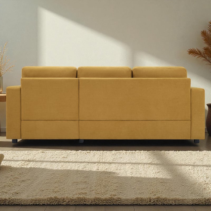 84.6" Modern L-Shaped Sectional Sofa with Curved Chaise Lounge, USB Ports and Storage Pockets, Chenille Couch for Living Room