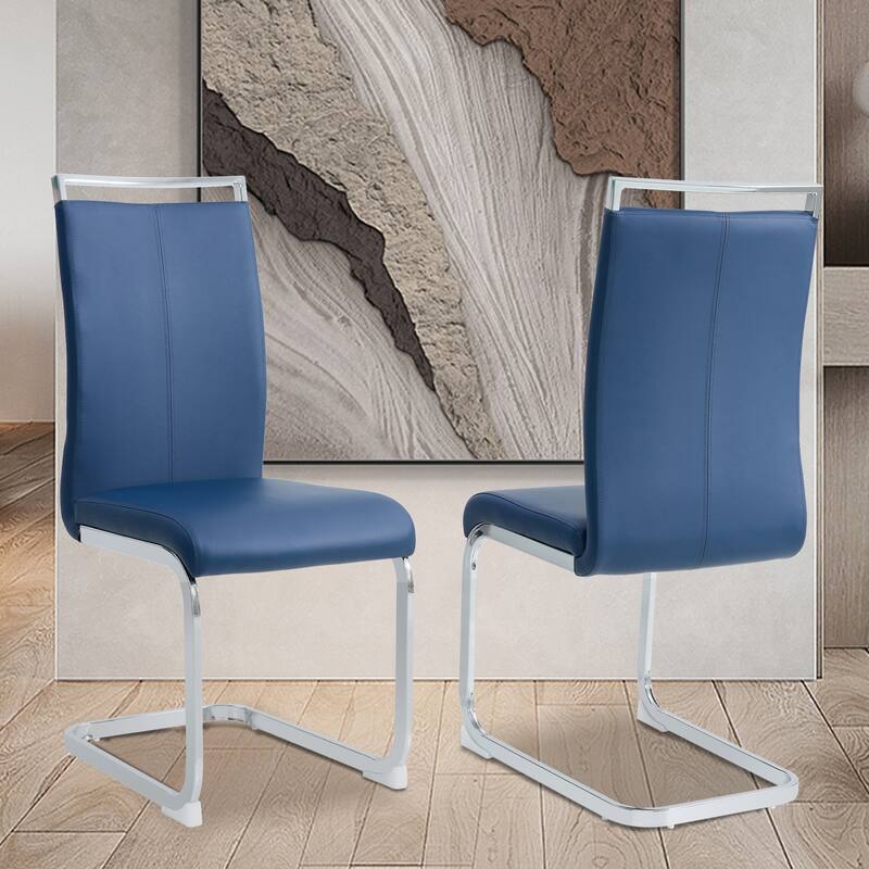 2PCS Dining Chairs,PU Faux Leather High Back Upholstered Side Chair with Chrome Metal Legs