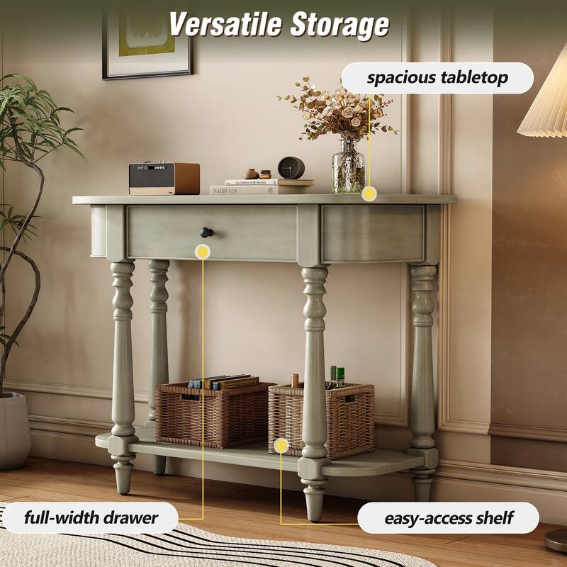 36 Inch Wood Console Table with Drawer and Shelf for Entryway