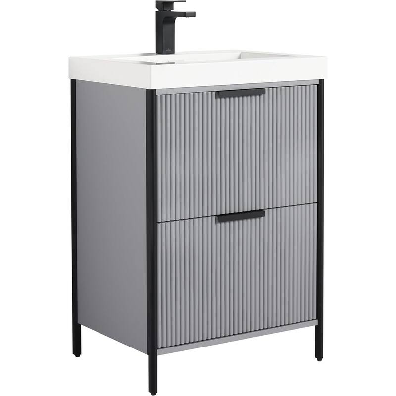 Blossom 24 Inch All Wood Freestanding Bathroom Vanity with Sink - 24" Acrylic SInk - Metal Grey