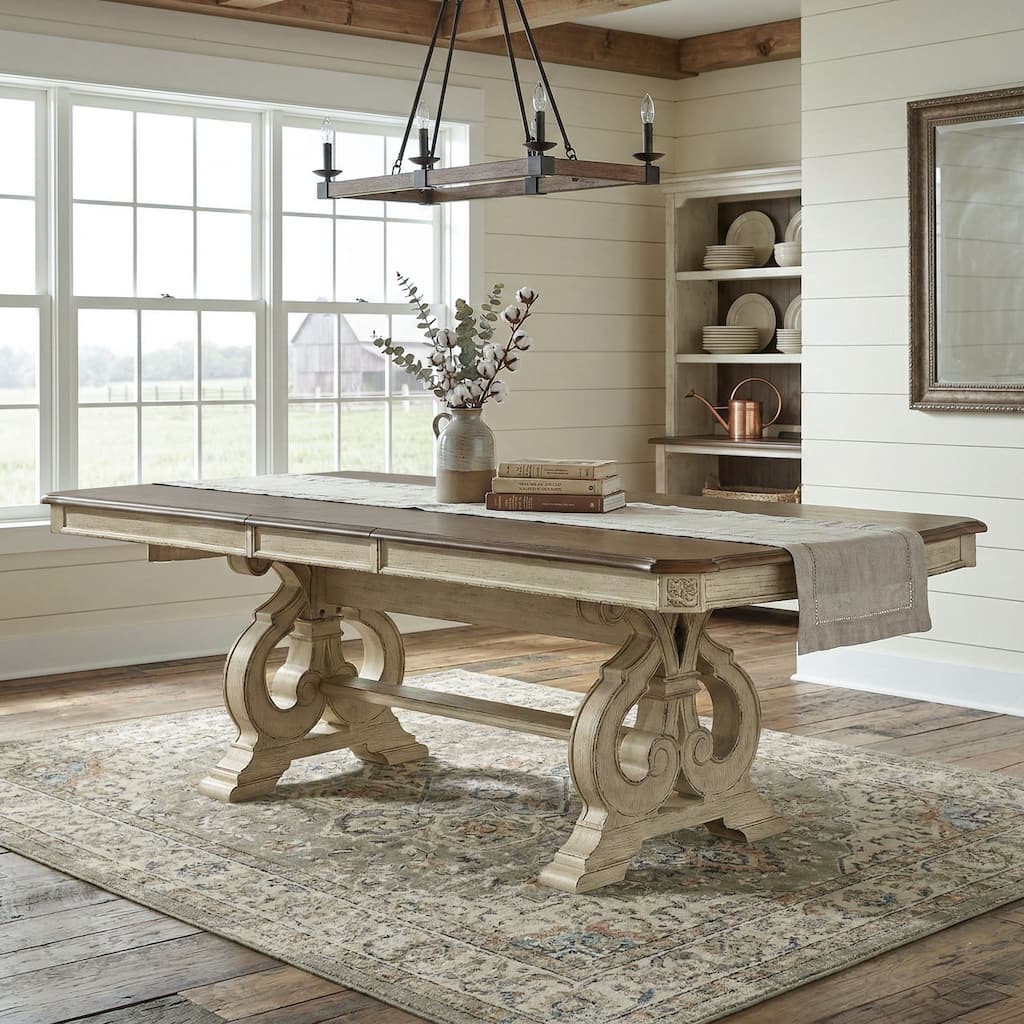 The Gray Barn Caelum Farmhouse White 96-inch Expandable Dining Table
