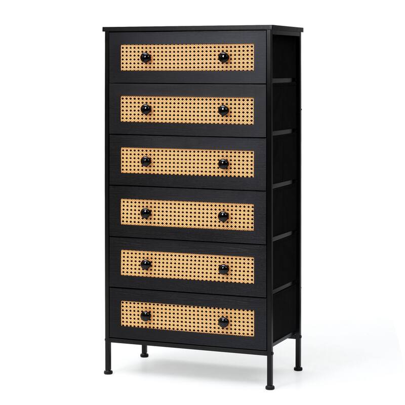 6-Drawer Dresser Chest PE Rattan Storage Tower Organizer Cabinet