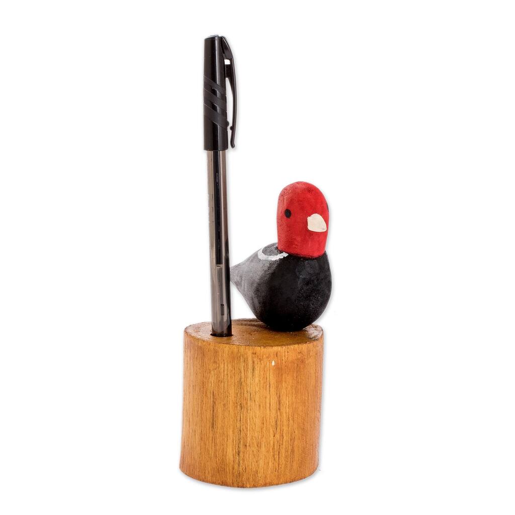 Novica Handmade Bird In My Garden Wood Pencil Holder
