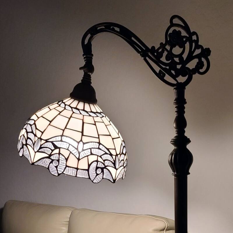 Tiffany Style Floor Lamp Arched 62" Tall Stained Glass White Mahogany Bedroom Living Room Reading Gift Amora Lighting