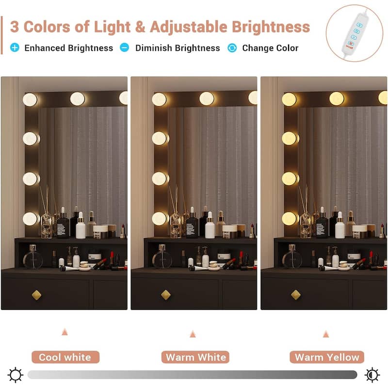 Makeup Vanity with Charging Station Mirror with Lights 5 Drawers