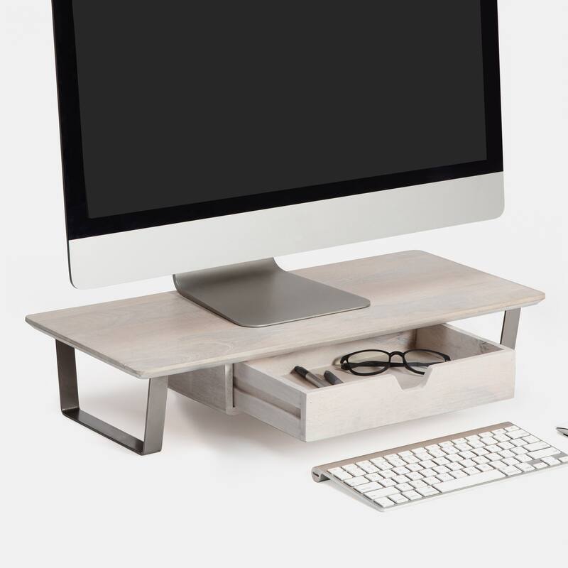 Jani Wood Monitor Stand Riser Desk - Ergonomic Design Stand, Desktop Organizer Table for Home, Office Workspace, Gaming Desk - Off-White
