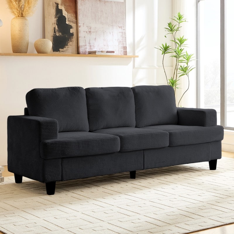 Mixoy 82" Corduroy Sectional Sofa Couch,Cloud Sleeper Comfy Upholstered 3-Seater Sofa - Dark grey - Symmetrical