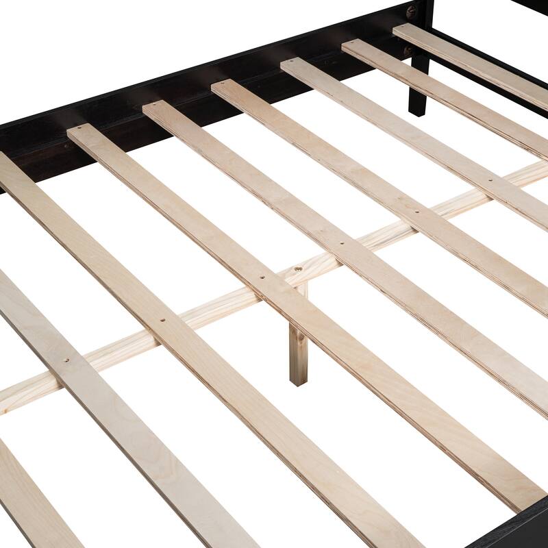 Queen Size Platform Bed Traditional-Modern Style Headboard and Footboard, Enhanced by Solid Wood Slats Support