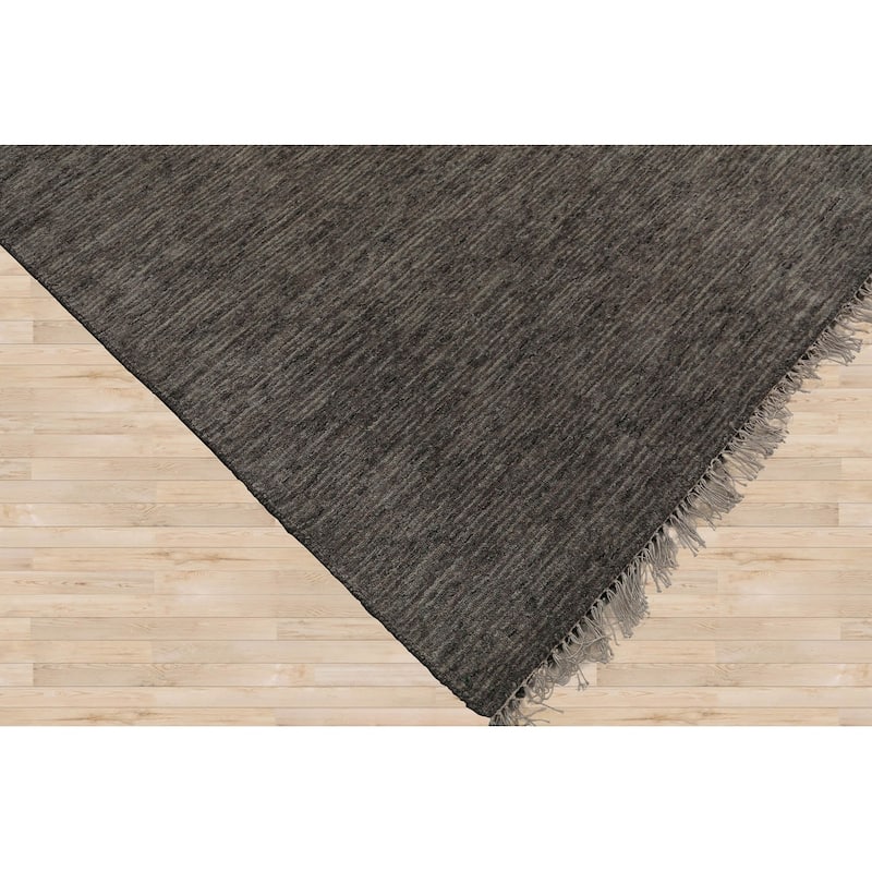 Hand Loomed Tone On Tone Gray Solid Wool Traditional Oriental Rug