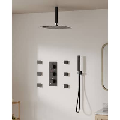 Thermostatic Shower System 12" Rain Shower Head with High Pressure Handheld Spray