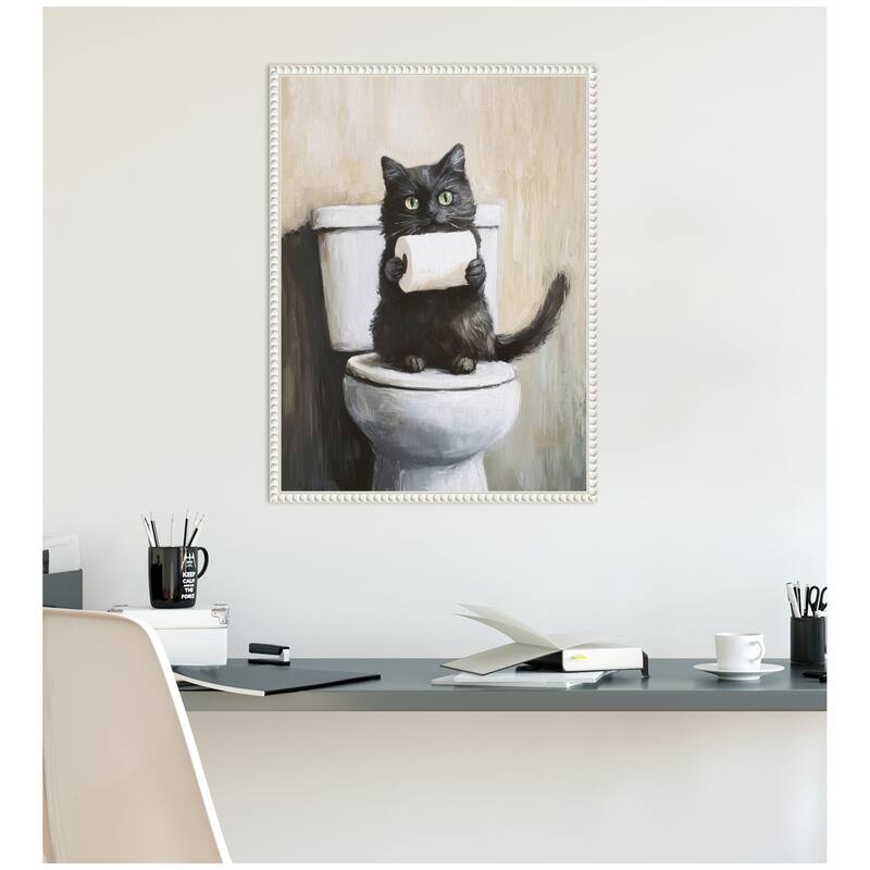 Kate and Laurel Sylvie Mischievous Black Cat Art Framed Canvas by The Creative Bunch Studio