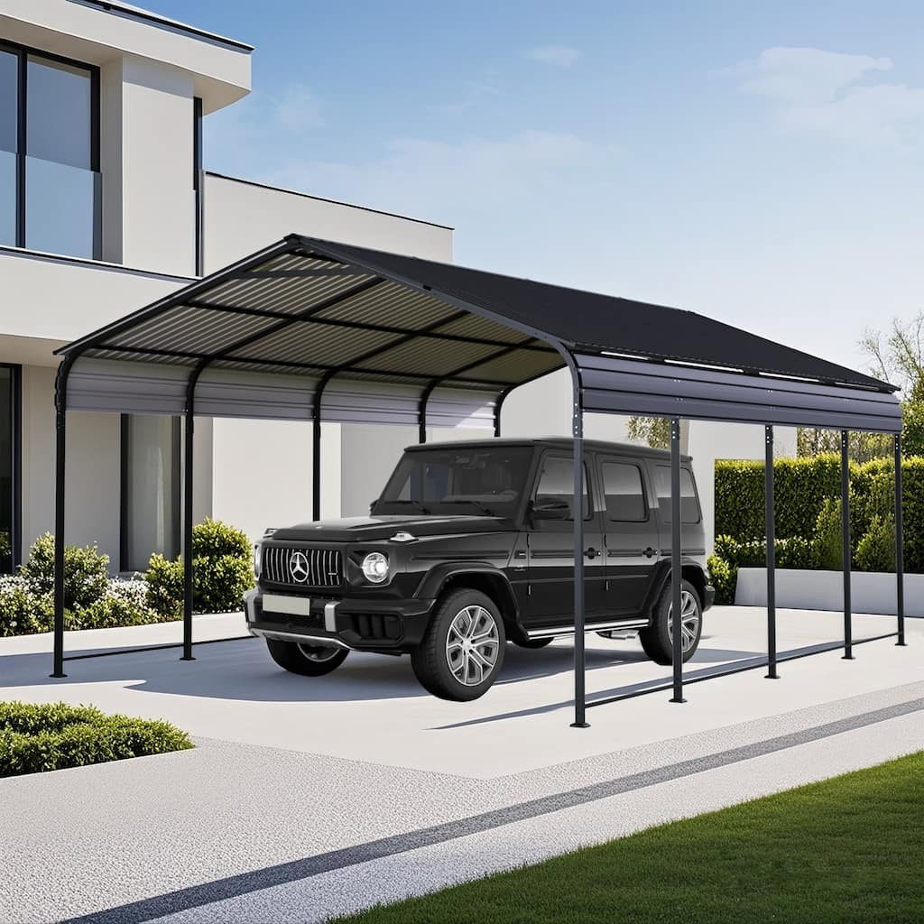 12x20 FT Heavy Duty Metal Carport With Galvanized Steel Roof With Enhanced Base Outdoor Car Port Shelter