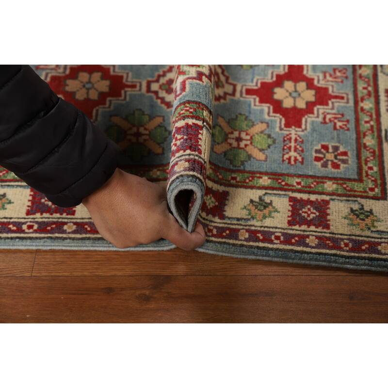 Geometric Blue Kazak Oriental Foyer Rug Handmade Wool Carpet - 2'0" x 3'0"