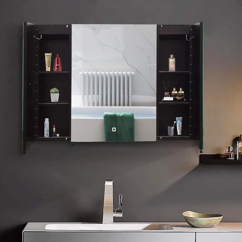 36" Surface Mount Bathroom Medicine Cabinet with Mirror and Shelves - Mirrored Finish - Silver