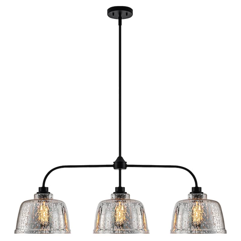 3-Light Bowl-Shaped Mercury Glass Linear Island Pendant Light - Dia.38.19-in