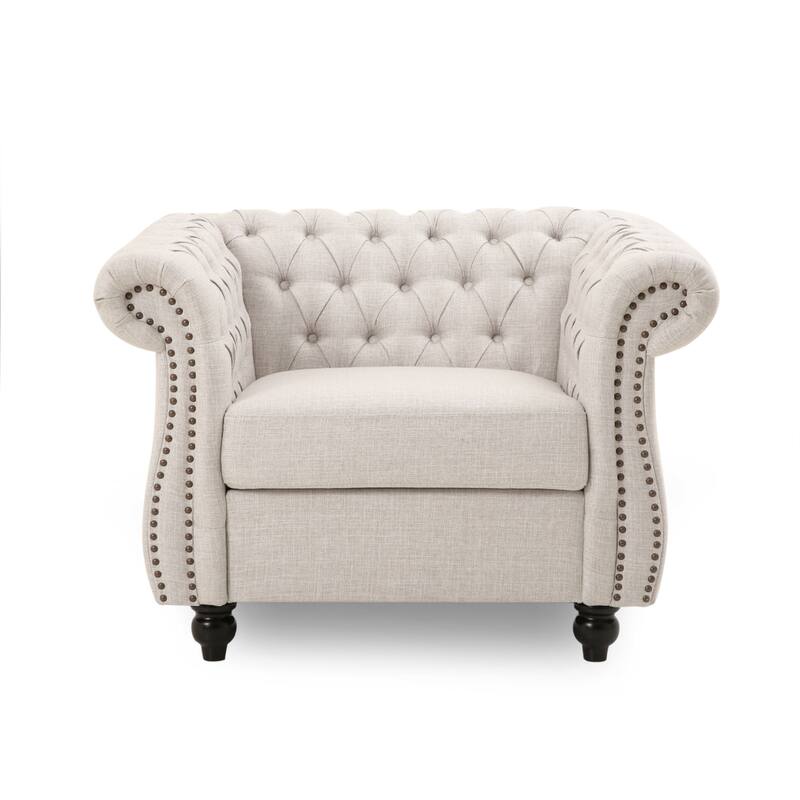 Roomfitters Chesterfield Club Chair with Deep Tufting, Rolled Arms and Nailhead Trim, Velvet Accent Armchair