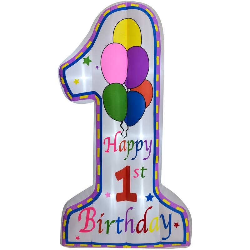 Fraser Hill Farm 8-Ft. Tall First Birthday Outdoor Blow-Up Inflatable with Lights & Storage Bag