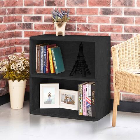 WAY BASICS 2-Tier Bookcase Rack Storage Functional Shelf Display (Black ...