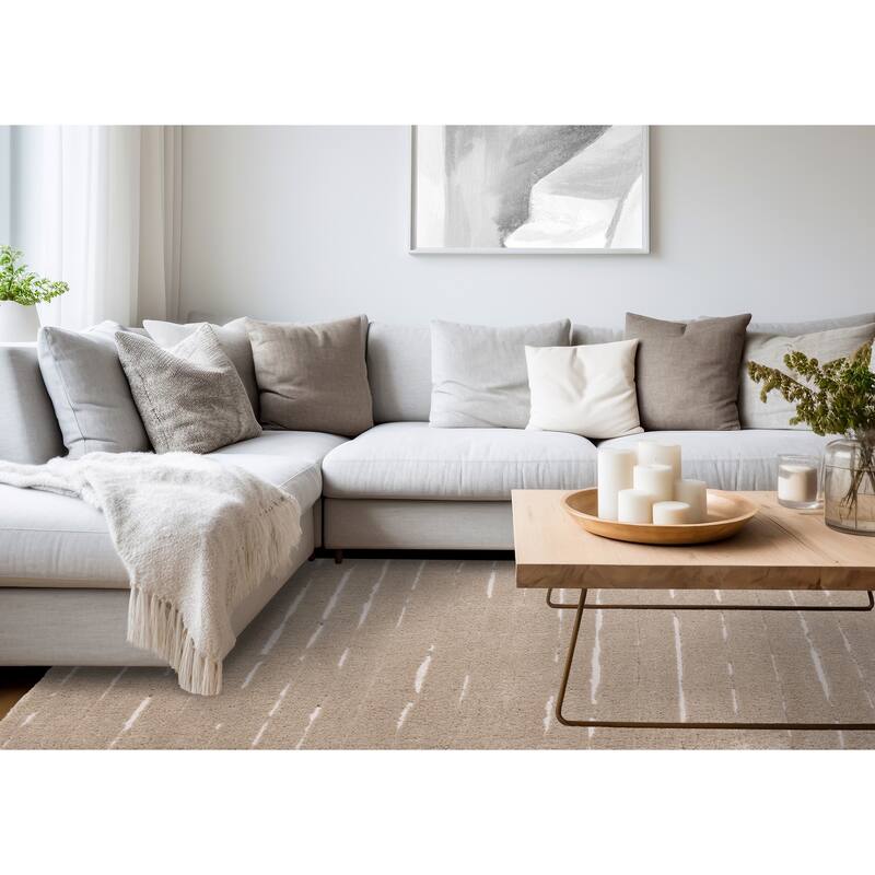 Trish Beige Cream Broken Stripes Area Rug