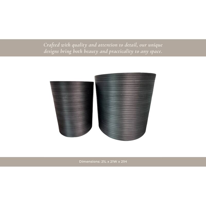 Polyresin Planter Ribbed Texture Home Use (Set of 2) - 21", 19" Black - 21" x 21" x 21"