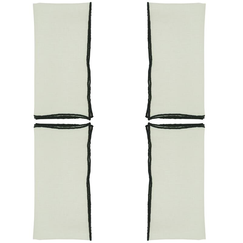 Stonewashed Linen Napkins With Stitched Border Design (Set of 4)