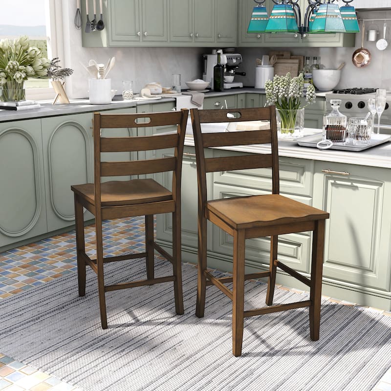 Rangel Rustic Wood Ladder Back Counter Height Chairs by Furniture of America (Set of 2)