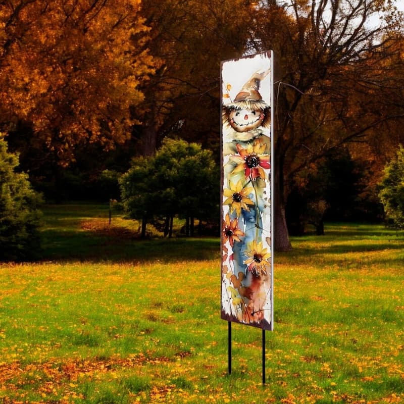 HomeRoots 42" White Yellow And Brown Solid Wood Scarecrow Garden Stake - Yellow/White/Brown - Wood