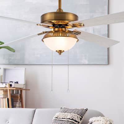Leila River of Goods Brass and Glass 52-Inch Ceiling Fan with Light - 52" x 52" x 14"/19"