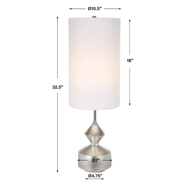 Geometric Base Buffet Lamp with Tall Drum Shade - 32.5" - Silver