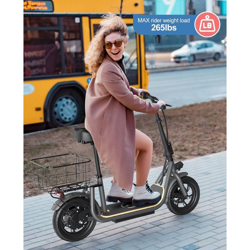 Electric Scooter with Seat for Adult, 12" Tire Electric, Foldable, Max Speed 19 Mph with 30 Miles Range