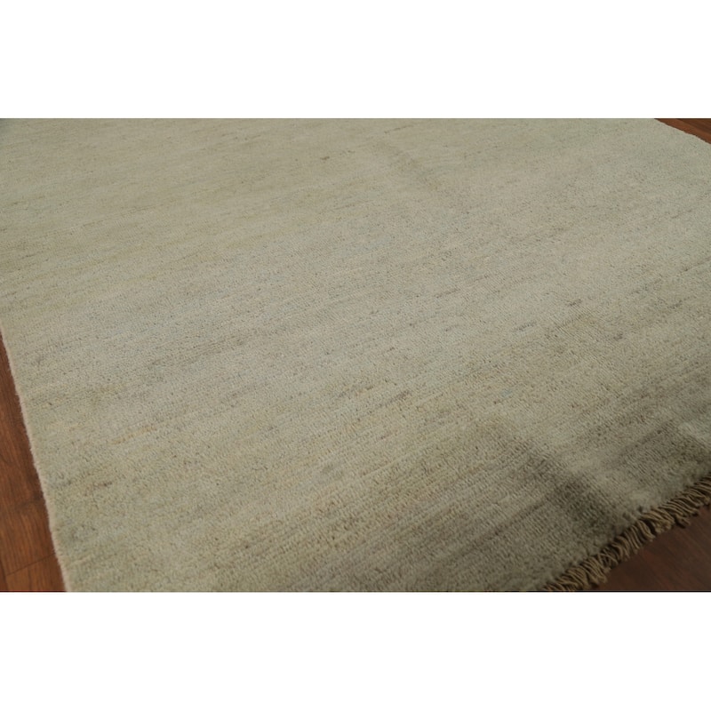 Muted Green Gabbeh Modern Rug Hand-Knotted Wool Carpet - 3'10"x 5'10"