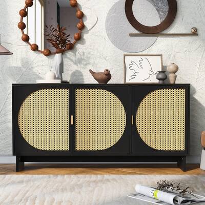 Rattan Accent Cabinet Buffet Cabinet with Adjustable Shelves,for Entryway