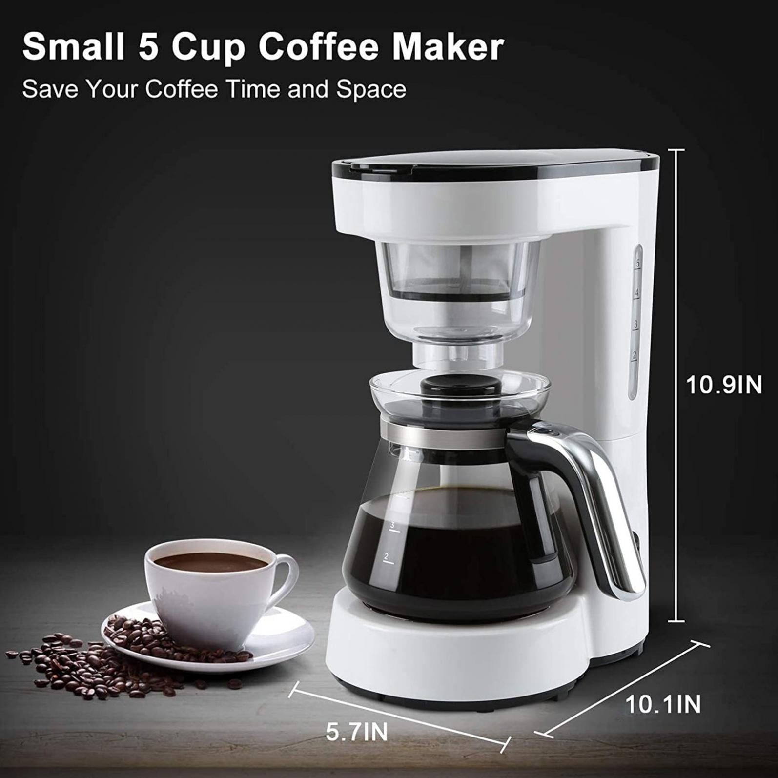 5 Cups Small Coffee Maker, Compact Coffee Machine with Reusable